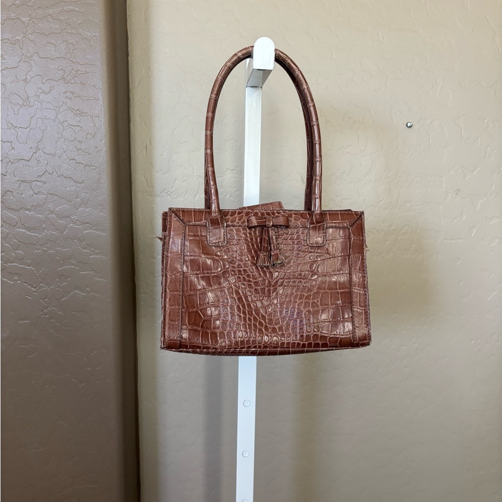 BAG 👜| Vintage liz Claiborne faux Brown Crocodile-Embossed bow Women's mini Bag
